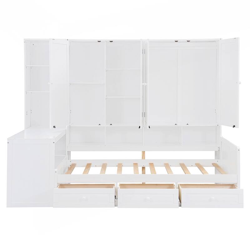 Versatile Wooden Daybed with Integrated Storage and Workspace for All Ages