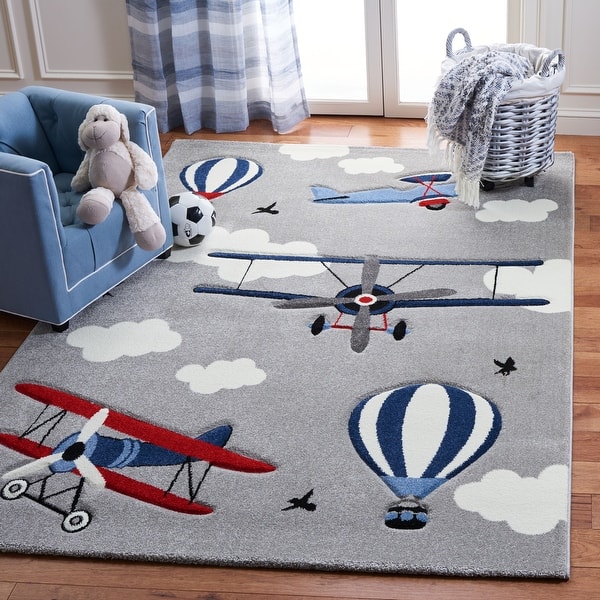 slide 2 of 26, SAFAVIEH Carousel Kids Turi Airplane Rug 10' x 14' - Light Grey/Red - Rectangle