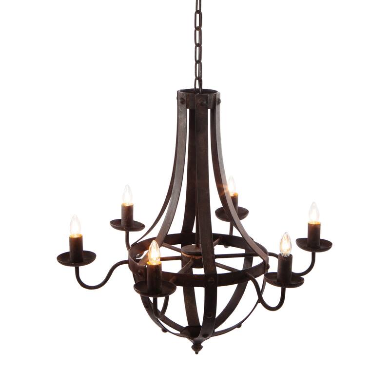 6 - Light Metal Chandelier, Hanging Light Fixture with Adjustable Chain for Kitchen Dining Room, Bulb Not Included