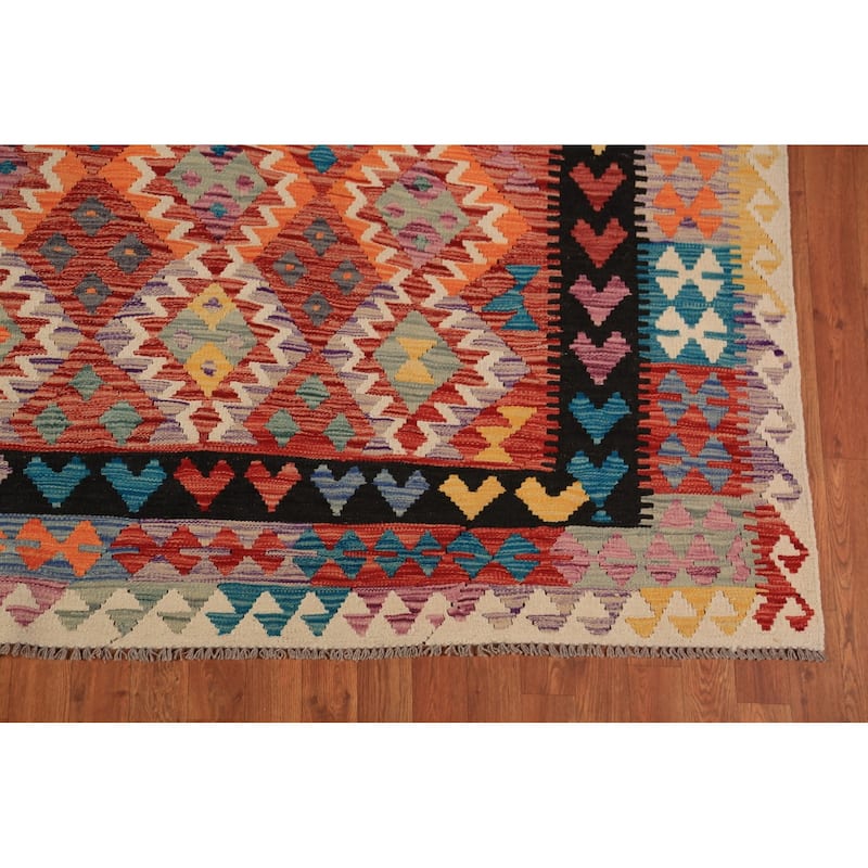 Geometric Kilim Reversible Rug Oriental Flatweave Wool Carpet - 8'5"x 11'5"