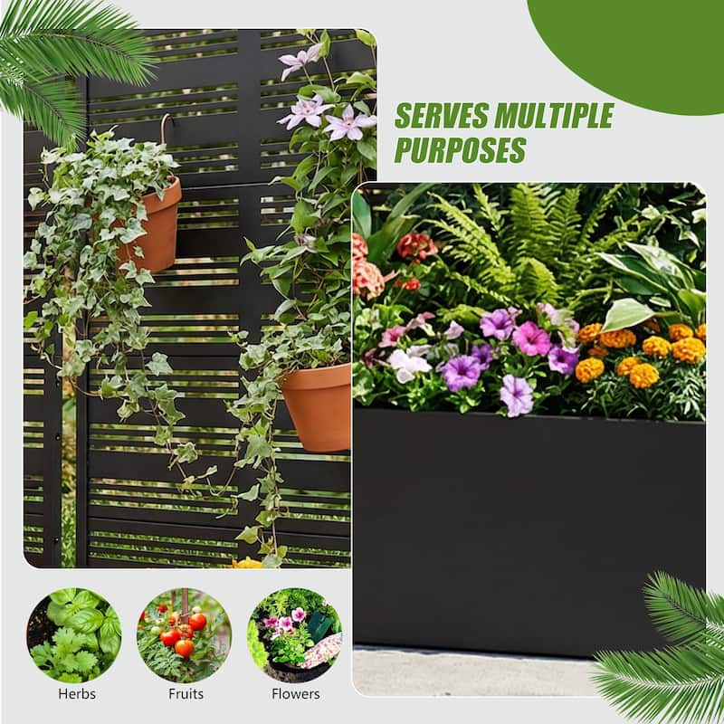 Metal Galvanized Planter Box with Trellis Privacy Screen Lockable Wheels Set of 2