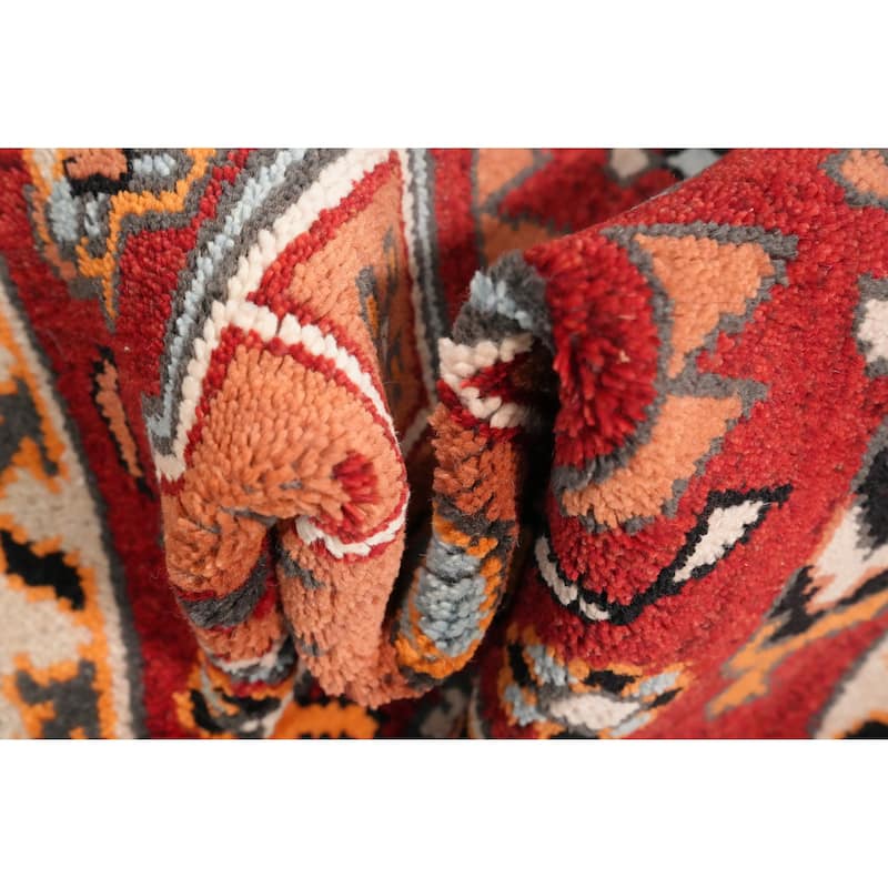 Hand Knotted Oriental 100% Wool Carpet Traditional Geometric Oranges & Rust Kazak Runner Rug - 7' 11'' X 2' 7''