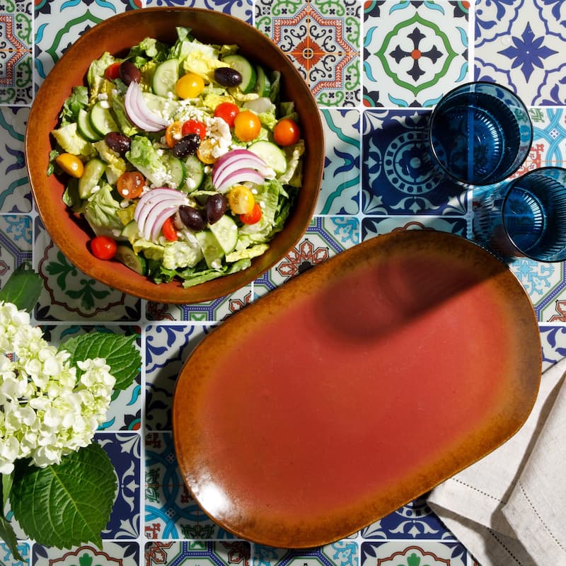 Bloomhouse Palermo Sun 2 Piece Serving Bowl and Oval Platter Stoneware Reactive Glaze Serveware Set