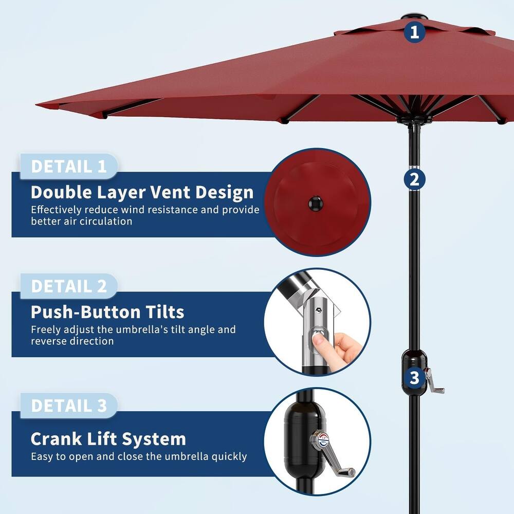 Coromose 10ft Patio Umbrella, Crank Lift & Push Button Tilt, for Yard, Deck, Pool