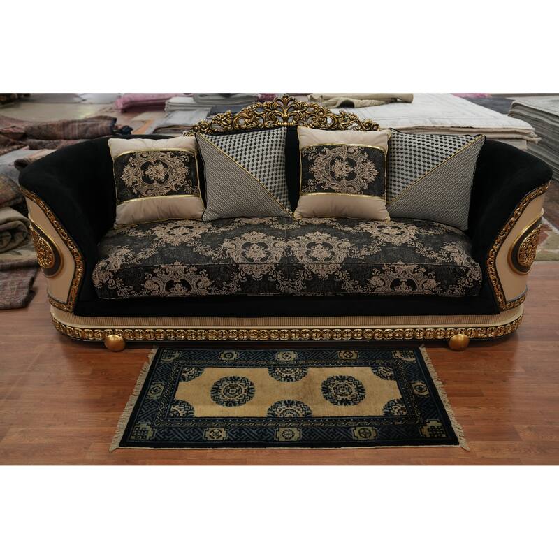 Hand Knotted Oriental 100% Wool Carpet Traditional Geometric Yellow & Gold Art Deco Area Rug - 4' 2'' X 2' 2''