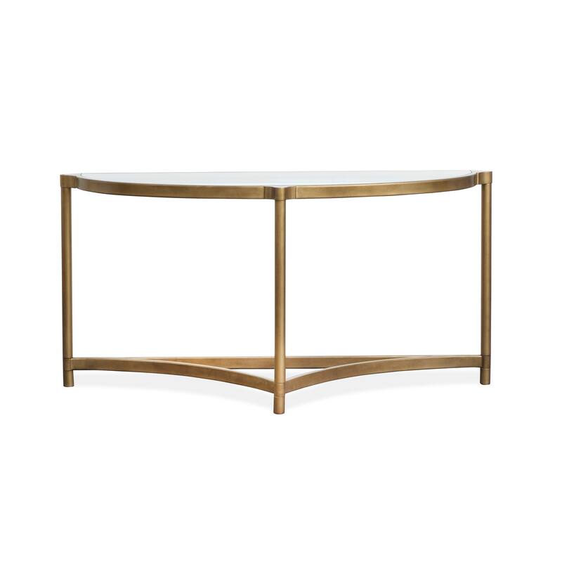 Magnussen Home Cassidy Aged Brass and Volakas Classic Demilune Sofa Table - 53.63''W x 18.75''D x 27''H