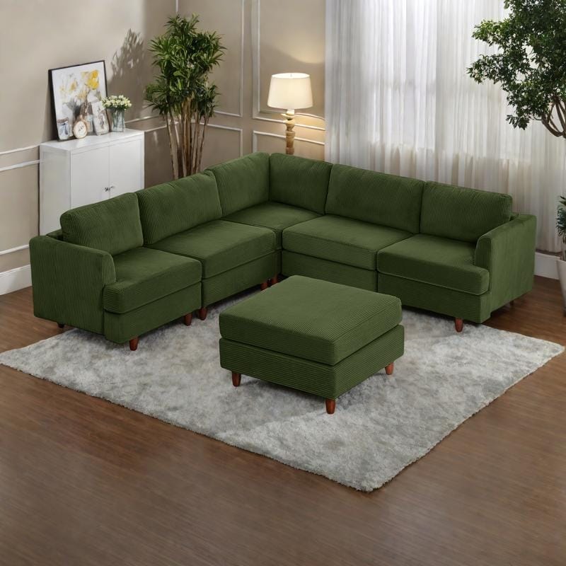 95.6" 6-Seater Modular Corduroy Sectional Sofa with Convertible Sleeper - Green