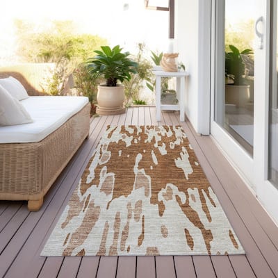 Machine Washable Indoor/ Outdoor Abstract Chantille Rug