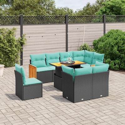 vidaXL Patio Sofa Set with Cushions Outdoor Furniture 9 Piece Poly Rattan