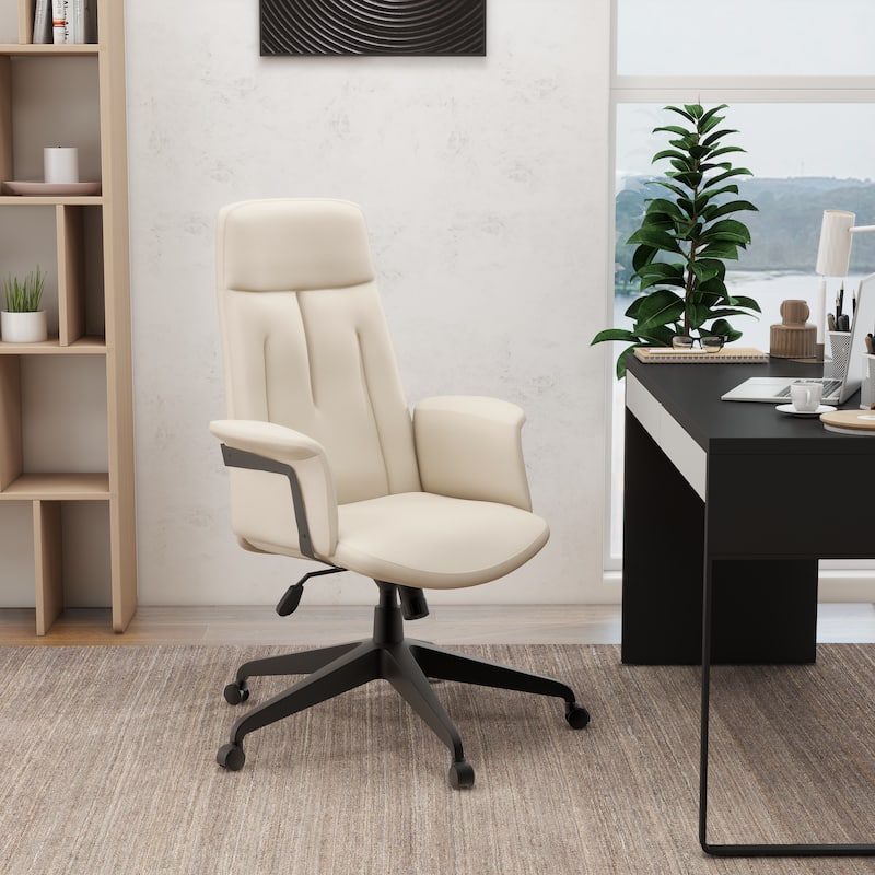 Infini Ergonomic Modern High Back Leather Executive Office Chair with Adjustable Height, Swivel, Padded Armrests & Iron Base