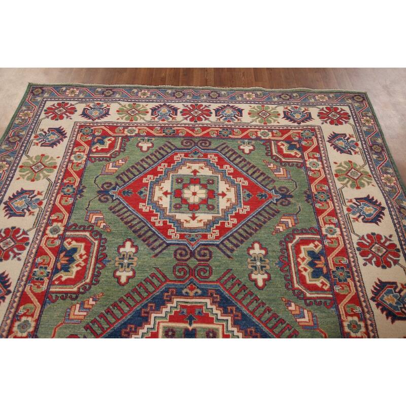 Green Kazak Area Rug Hand-Knotted Wool Carpet - 6'5" x 9'8"