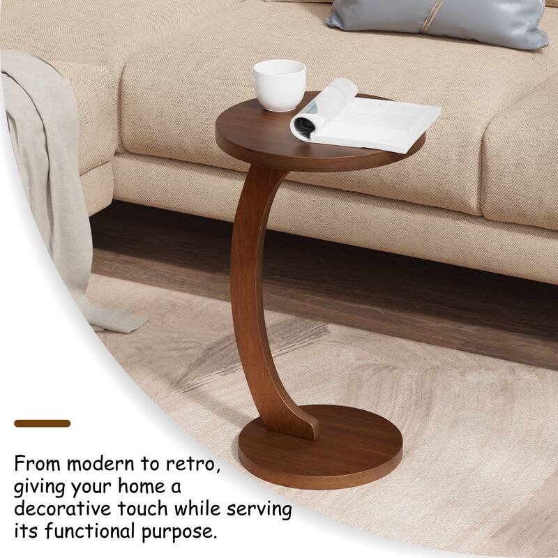COZAYH C Shaped Round End Table for Couch Small Place, Space Saver Side Table for Sofa, Living Room, Bedside Area, Walnut