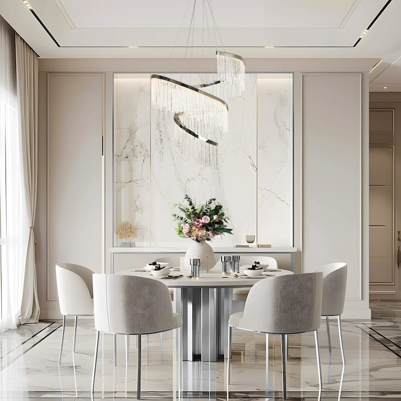 Modern LED 1-Light Luxury Water Curtain Glass Chandelier for Dining Living Room - 31.5" Dia. x 45.5" H