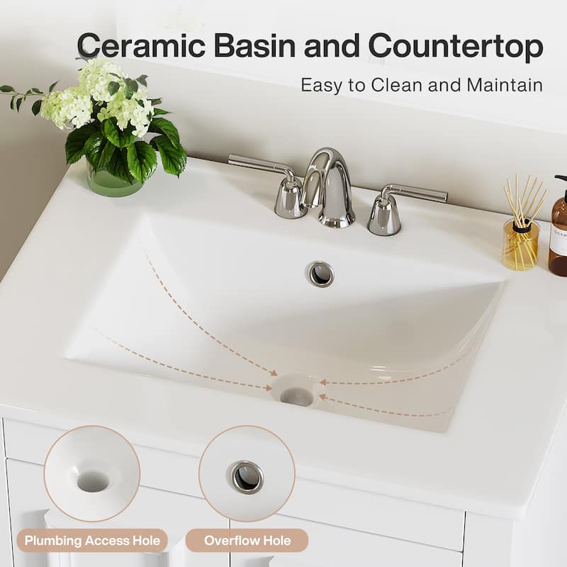 30 Inches Modern Bathroom Vanity with Sink, Vanity Cabinet with Drawer and Door Organizer