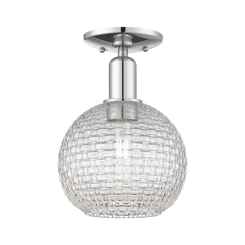 Innovations Lighting 716-1C-12-8 Athens Semi-Flush Athens 8" Wide - Polished Chrome / Clear Basketweave