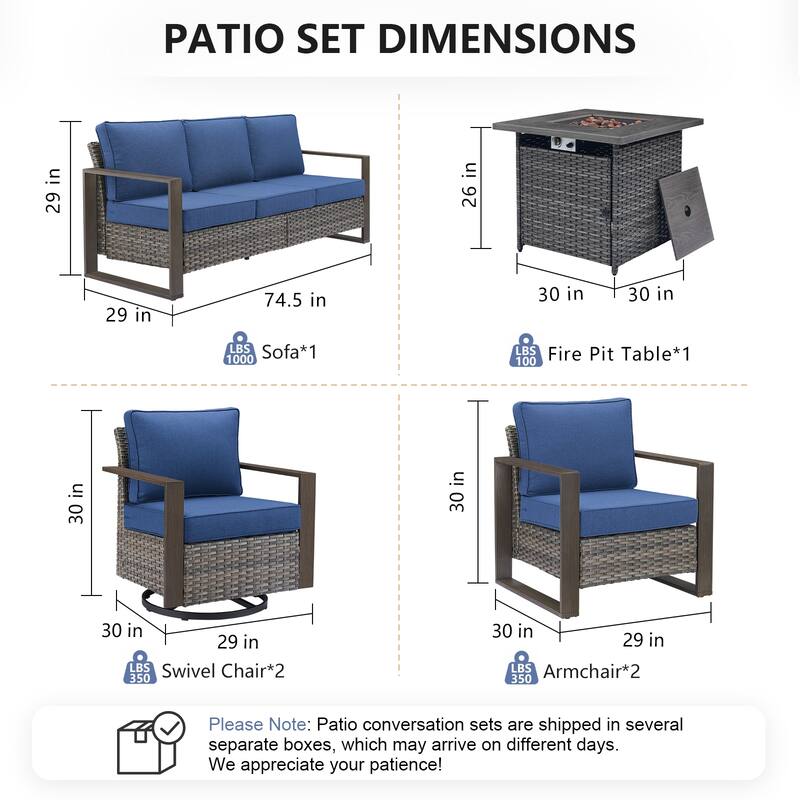 Pocassy Outdoor 30" Fire Pit Table with Sofa Swivel Chair Set