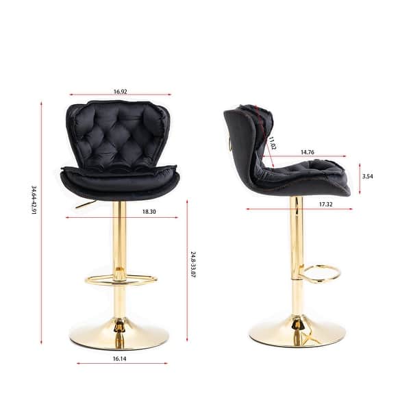 dimension image slide 0 of 5, 2 Velvet Bar Stools with Chrome Footrest and Base Swivel Height Adjustable