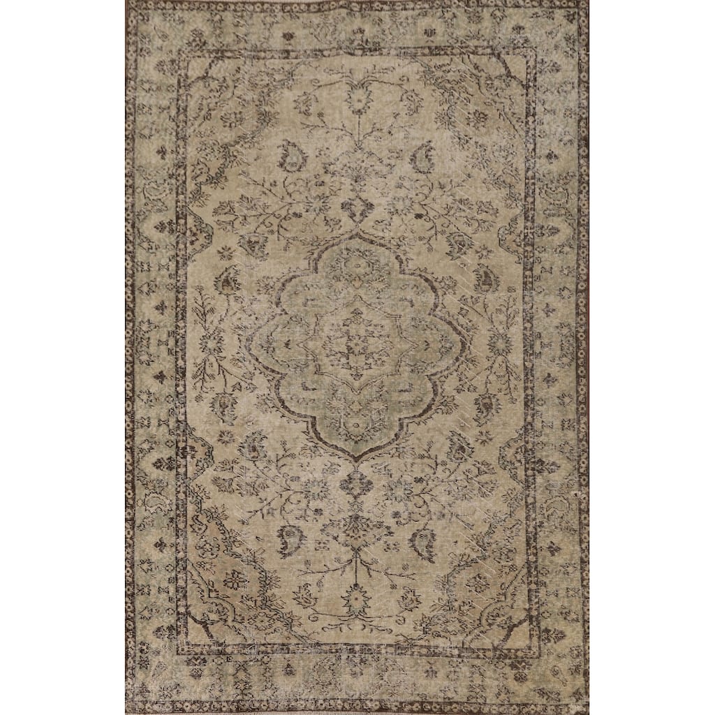 Anatolian Turkish Distressed Vintage Area Rug Handmade Wool Carpet - 5'7" x 8'8"