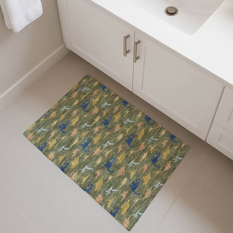 Machine Washable Indoor/ Outdoor Modern Dinosaur Chantille Rug