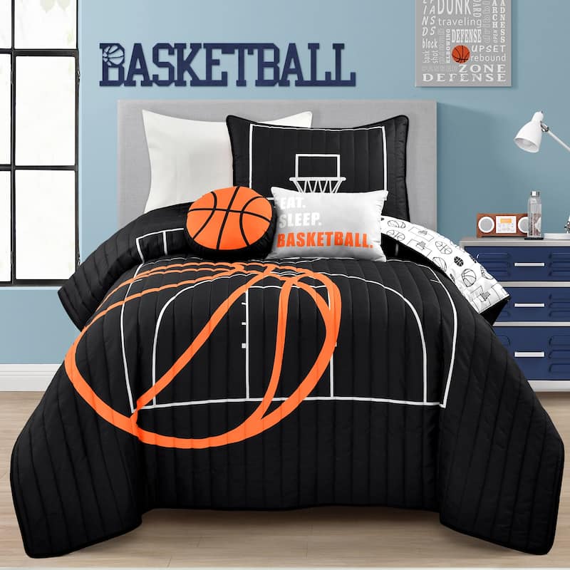 Lush Decor Basketball Game Quilt Set - Twin - Black
