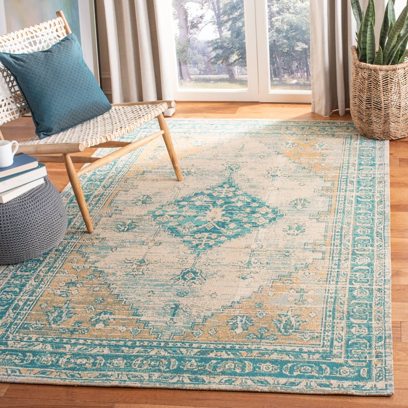 SAFAVIEH Classic Vintage Boho Oswalda Oriental Cotton Rug - 4' x 6' - Aqua
