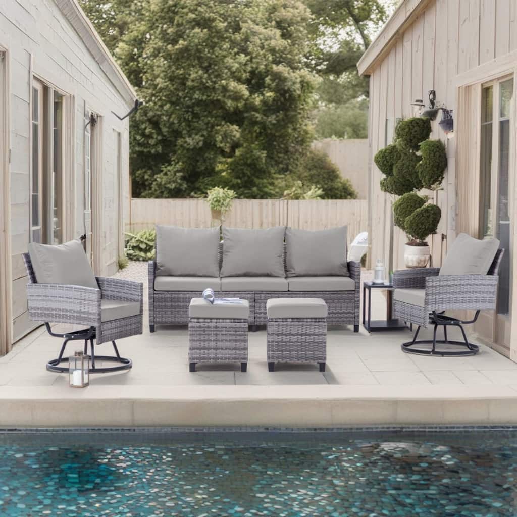 6-Piece Wicker Patio Conversation Set with Swivel Chairs
