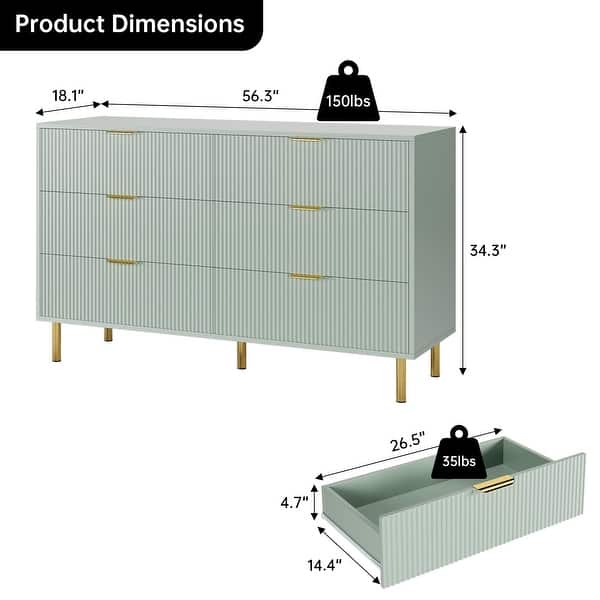 dimension image slide 0 of 4, Modern 6 Drawer Dresser for Bedroom with Gold Handle and Large Drawer