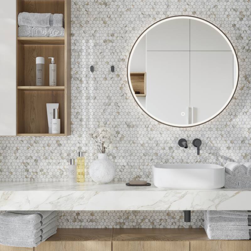 Apollo tile 11 x 12 Serena Polished White Gray Calacatta Gold Polished Marble Tile (4.55 sq ft/case) - 5 Pack