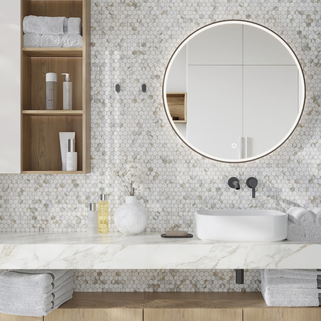 Apollo tile 11 x 12 Serena Polished White Gray Calacatta Gold Polished Marble Tile (4.55 sq ft/case) - 5 Pack