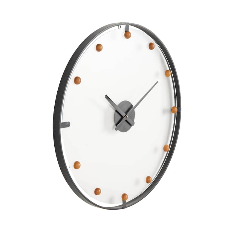 Gold or Black Metal Wall Clock with Acrylic Face and Ball Accents