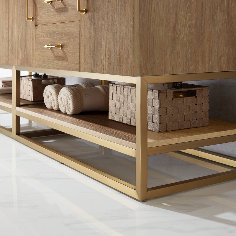 Alistair 84" Double Vanity with White Grain Stone Top without Mirror - 84" x 22"