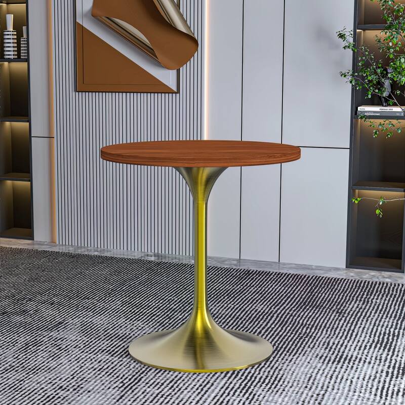 LeisureMod Verve 27" Round Dining Table with MDF Wood TableTop and Brushed Gold Base for Kitchen & Dining Room