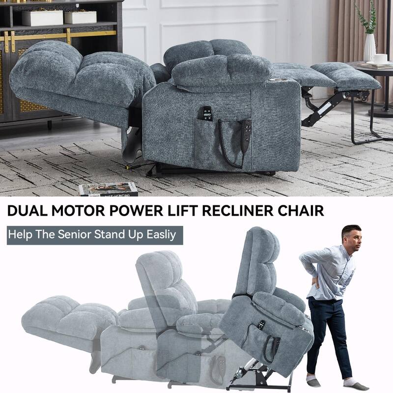 Dual Motor Infinite Position Up to 350 LBS Chenille Power Lift Recliner Chair