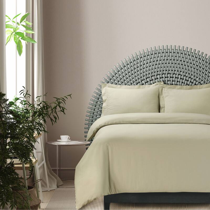 Cotton 170-GSM Flannel Solid or Printed Oversized Duvet Cover Set - Natural - King