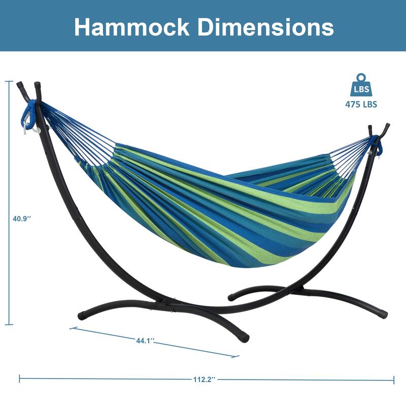 9.35 ft. 2-Person Brazilian-Style Foldable and Portable Outdoor Hammock Bed with Stand Set - 112.2 in.* 44.1 in. *40.9 in.