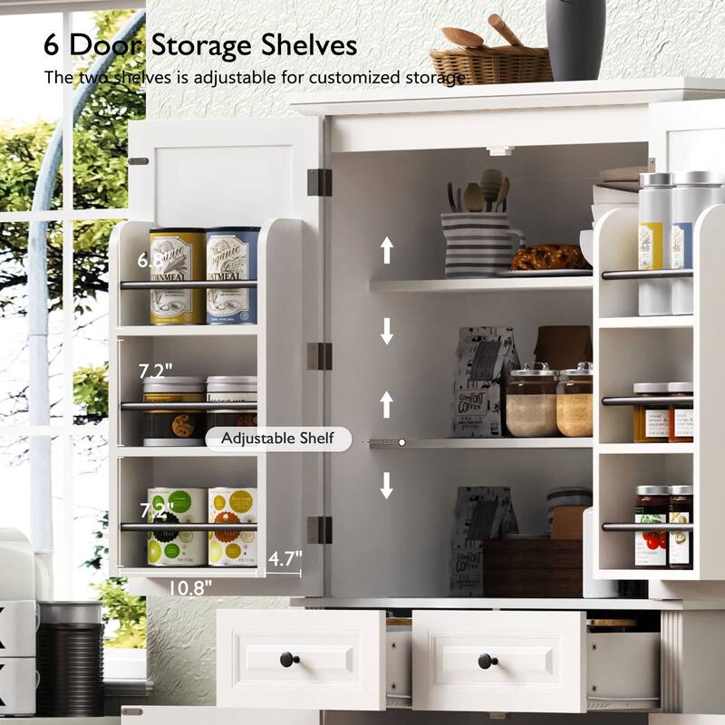 Kitchen Pantry Storage Cabinet Cupboard with 3 Pull Out Organizers