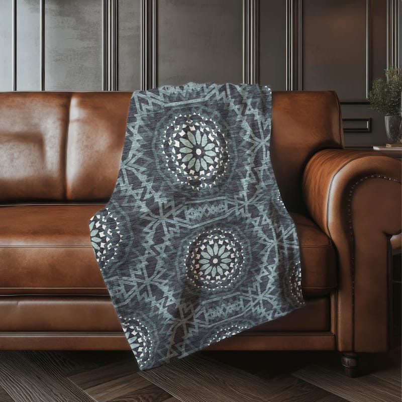 Premium Machine Washable Boho Suzani Sherpa Throw Blanket - Charcoal - 4'2" x 5'10"