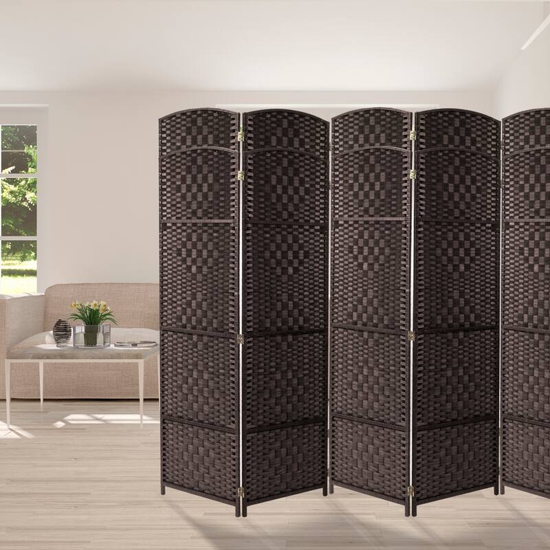 Extra Wide Diamond Weave Fiber Room Divider, 6 Panel Privacy Screen