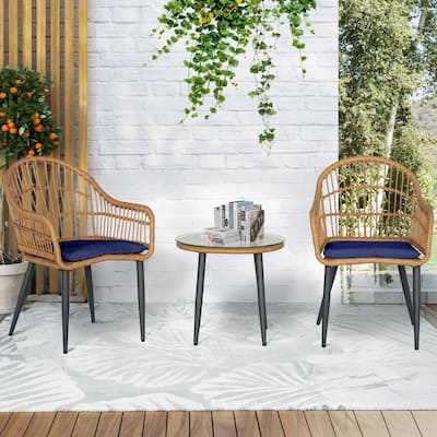 3 Pieces Bistro Set Outdoor Conversation Sets with Glass Top Table and Cushions for Porch,Backyard, Balcony,Poolside