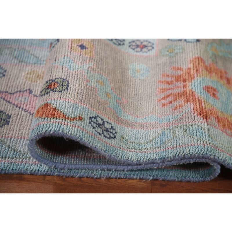 Light Blue Floral Oushak Area Rug Hand-Knotted Oriental Wool Carpet - 8'11"x 11'10"