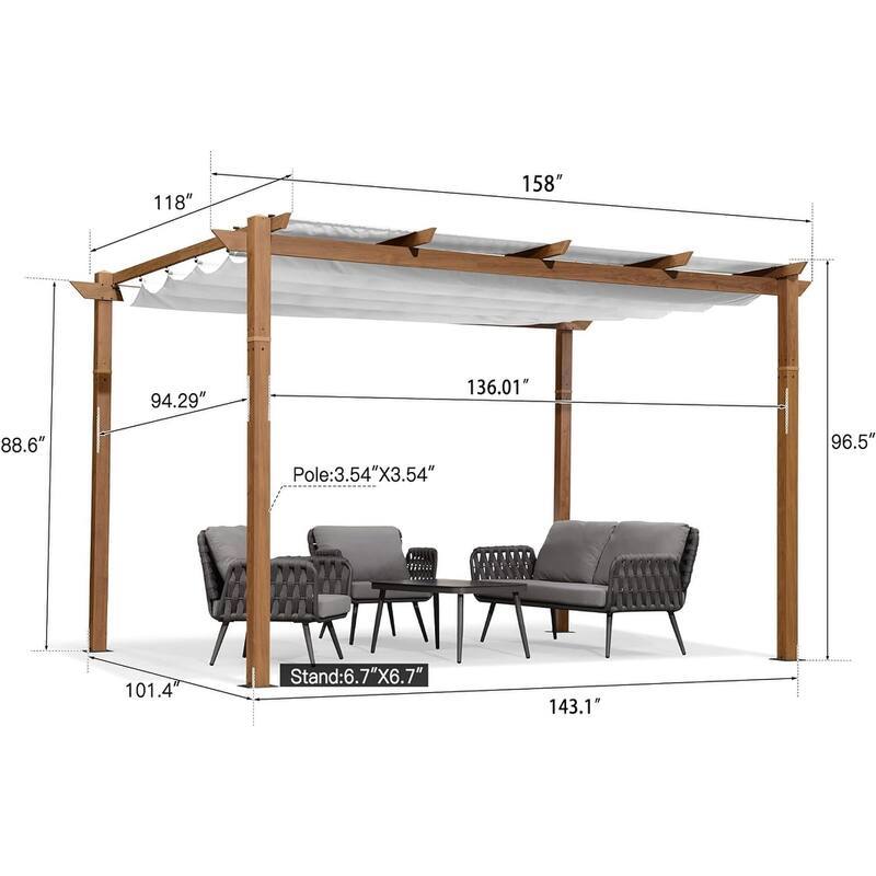 PURPLE LEAF Gazebo Wood Grain Metal Frame Pergola with Extra Top Roof for Patio