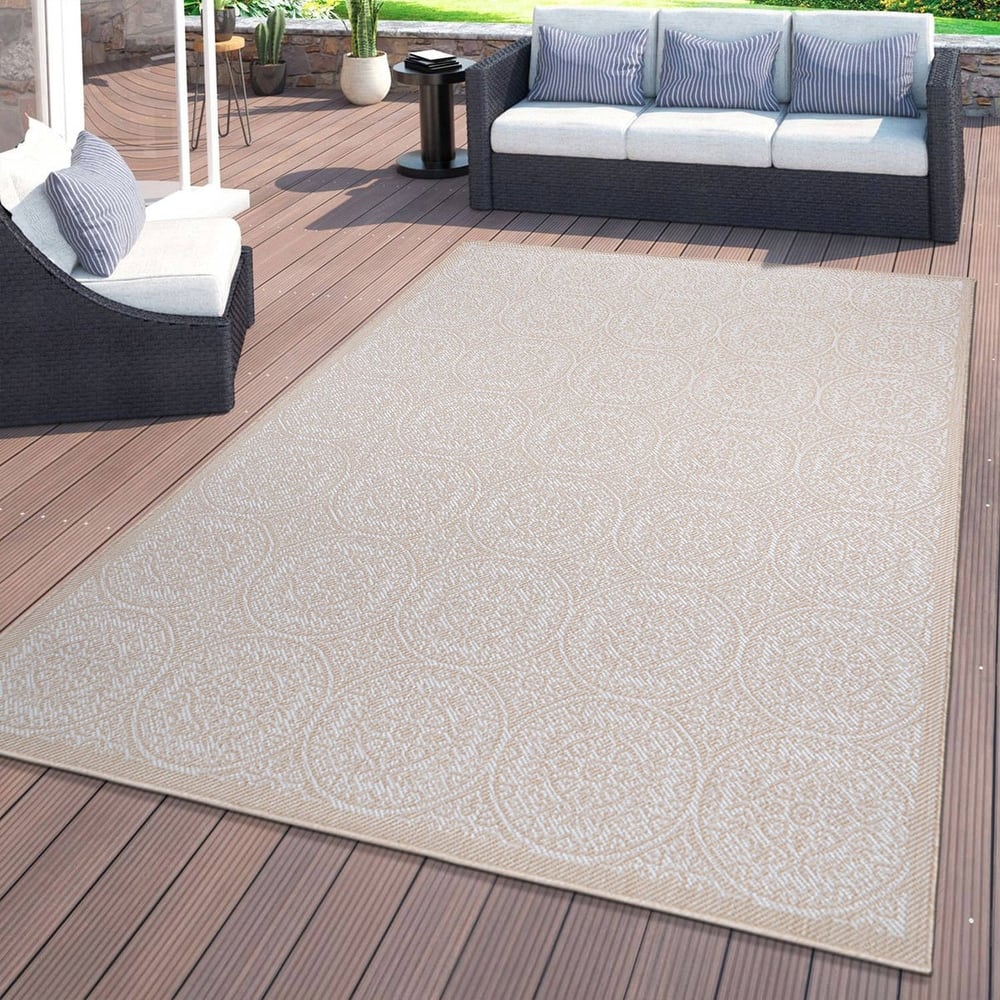 World Rug Gallery Transitional Floral Circles Textured Flat Weave Indoor/Outdoor Area Rug