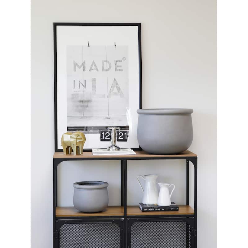 Indoor/Outdoor Large 1-piece Nordic Minimalist Fiberstone Lightweight Round Planter Pot - 16, 10 inch Matte Finish