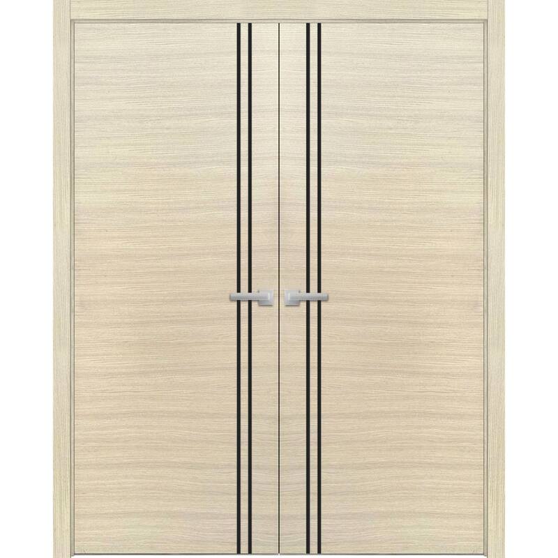 Solid French Double Doors 56 x 80 Planum 0016 Natural Veneer with - 60" x 96" ( 2* 30x96)