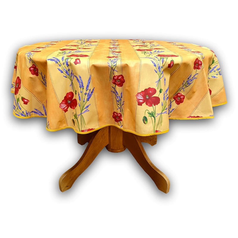 Wipeable Spill Resistant Provencal Cotton Cannes Collection Tablecloth - 60-in Round - Yellow Poppy