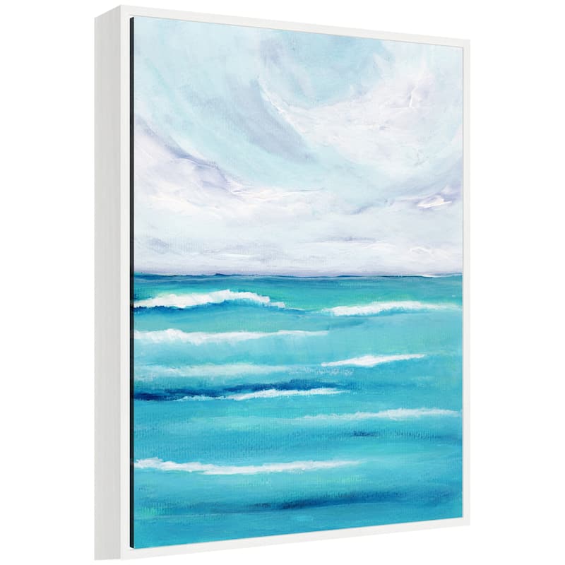 Kate and Laurel Sylvie Evening Ocean Waves Framed Canvas by Nikita Jariwala - 23x30 - White