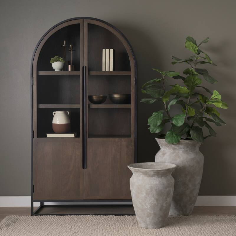 Sloan Black/ Dark Brown Arched Display Dining Cabinet