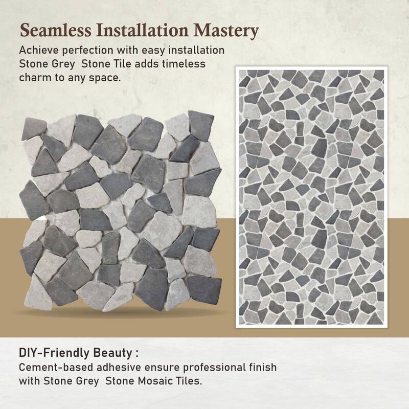 Stone Grey Random Marble Mosaic, Back Splash Tiles for Kitchen Walls, Shower Bathroom Floors 11.4" X 11.4" (4.5 Sqft per case)