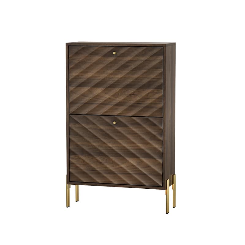 23.6 Inch Walnut Shoe Cabinet, Mid-century modern freestanding shoe cabinet, Freestanding organizer with metal legs