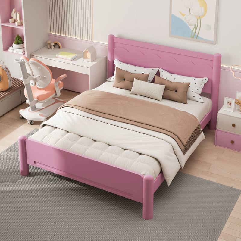 Queen Size Wood Bed Frame,Wood Platform Bed with Headboard,Solid Wood Legs